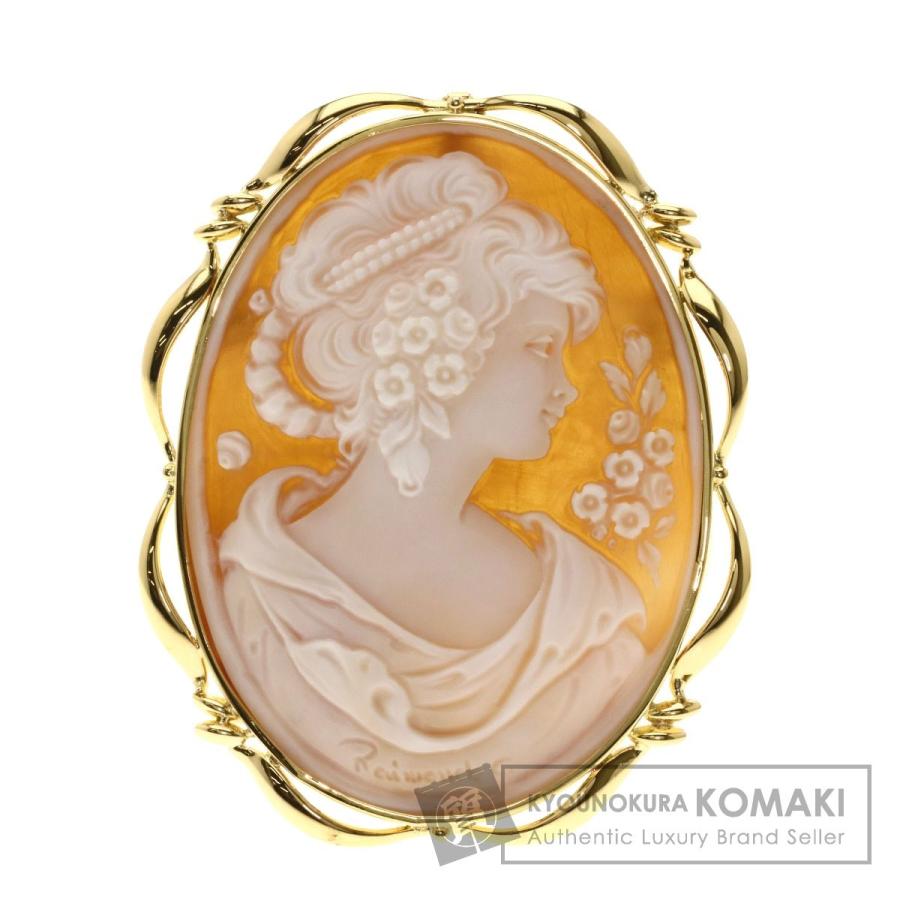 ジュエリー シェルカメオ ブローチ K18 イエローゴールド 中古