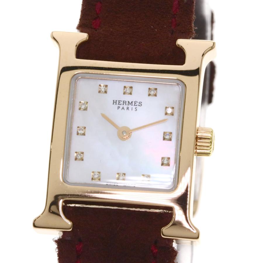 HERMES エルメス HH1.170 Hウォッチミニ 12P ダイヤモンド 腕時計 K18 