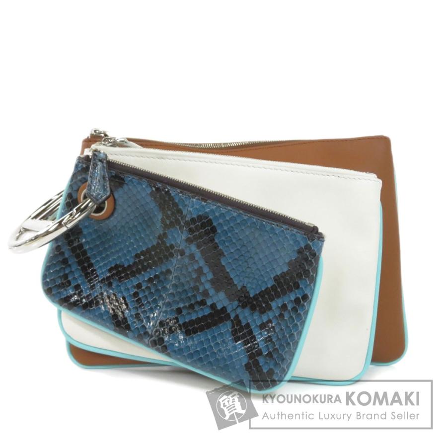 FENDI フェンディ トリプレットクラッチ アクセサリーポーチ レザー 