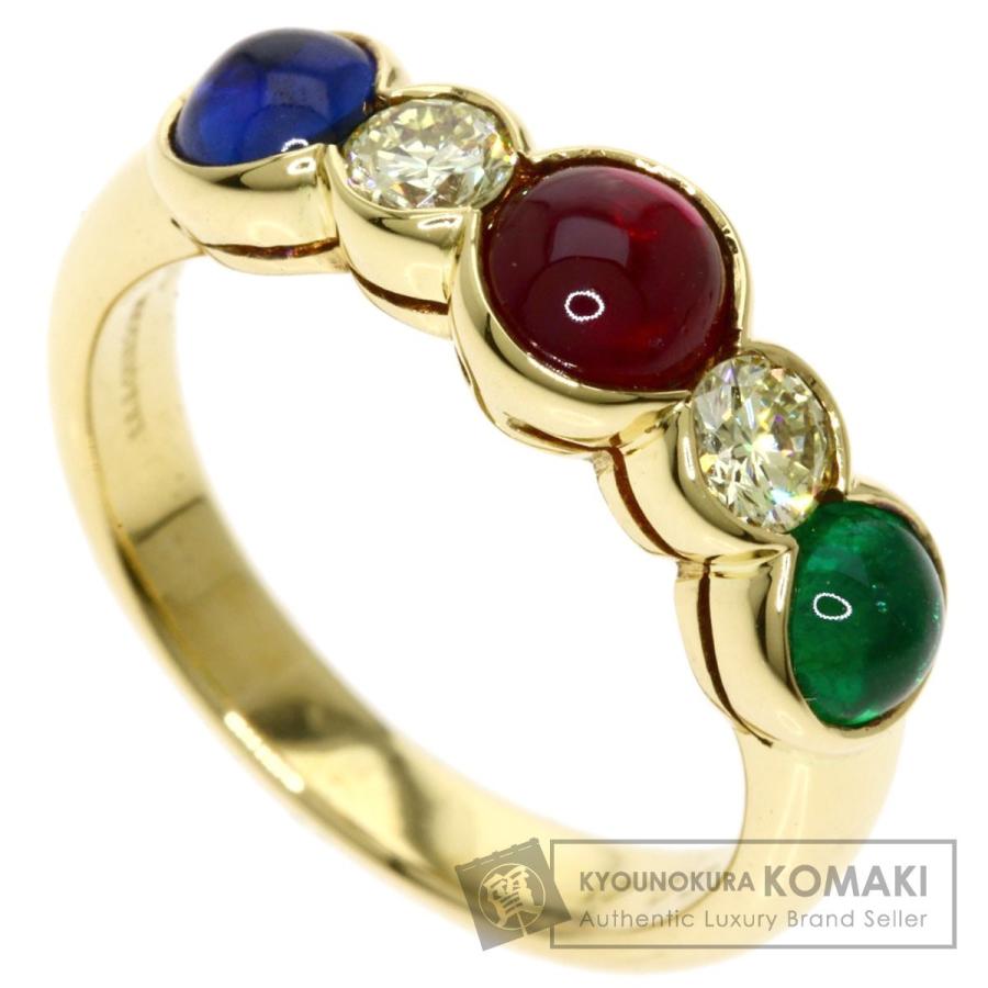 ミックスダイヤモンドエメラルドルビーサファイア18Kリング