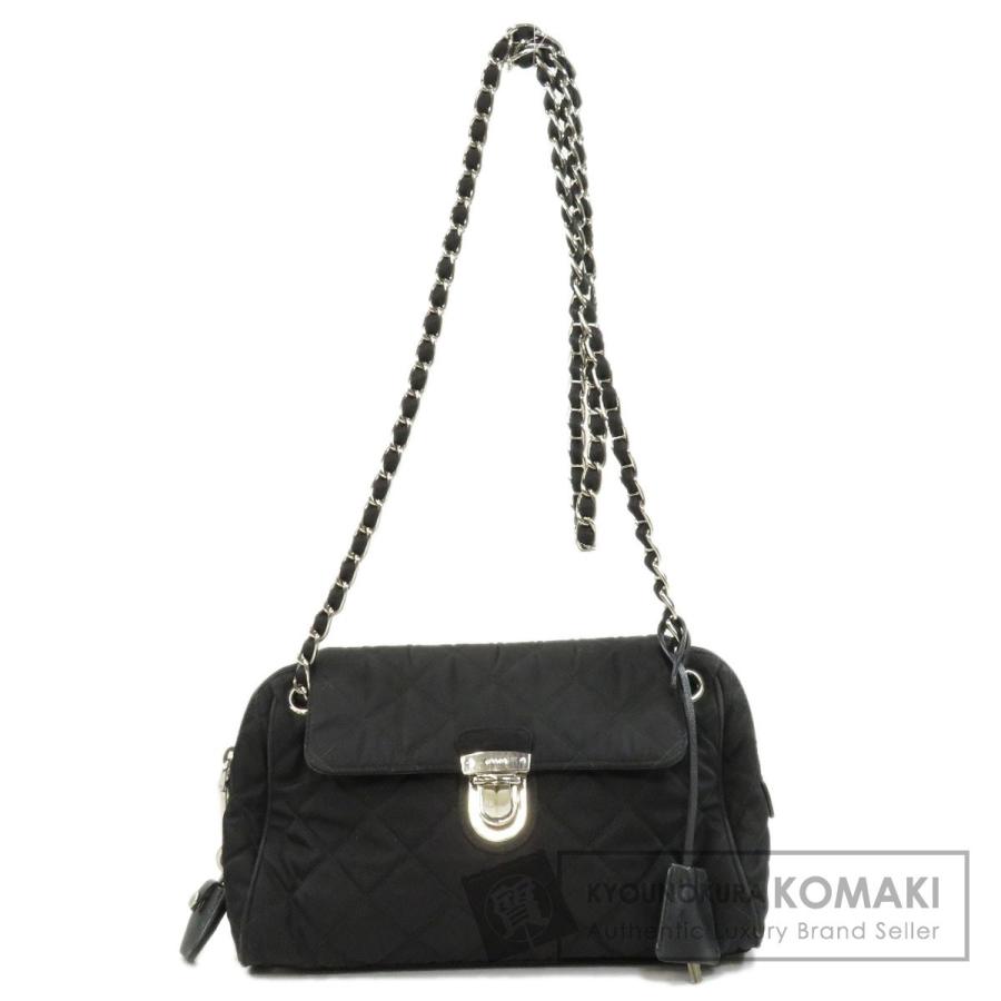 Prada プラダ ロゴ刻印 レディース チェーンショルダー ショルダーバッグ レディース ショルダーバッグ ナイロン素材 中古