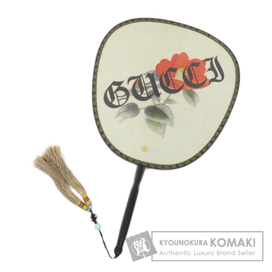 GUCCI グッチ うちわ 椿デザイン バンブー タッセル付き バンブー 