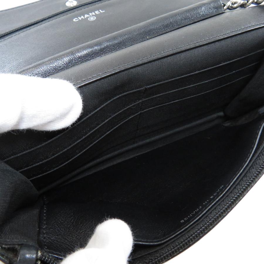 シャネル　三つ折り長財布　黒　チェーンウォレット　シルバーココ CHANEL シャネル チェーンウォレット ココマーク シルバー金具