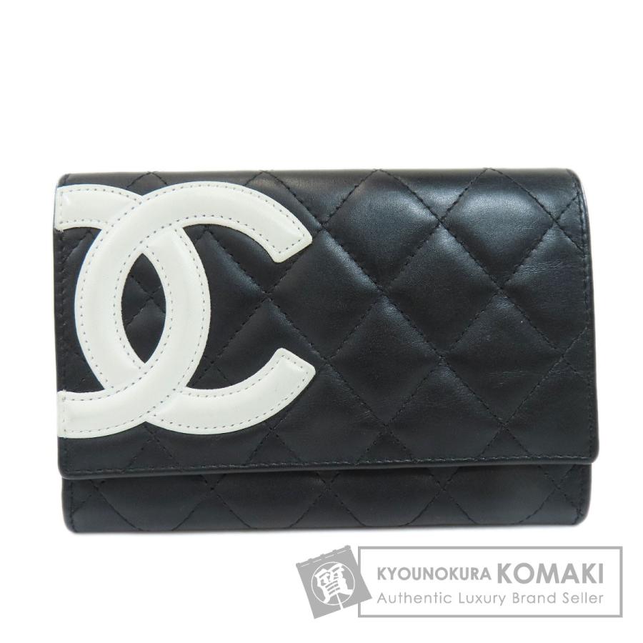 CHANEL シャネル A26722 カンボンライン シルバー金具 二つ折り財布  