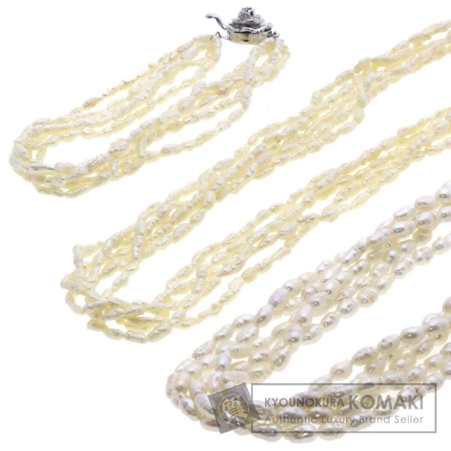中古淡水パールブレスレットとネックレスセット ジュエリー 淡水パール 真珠 5連 ブレスレット ネックレス 3点セット