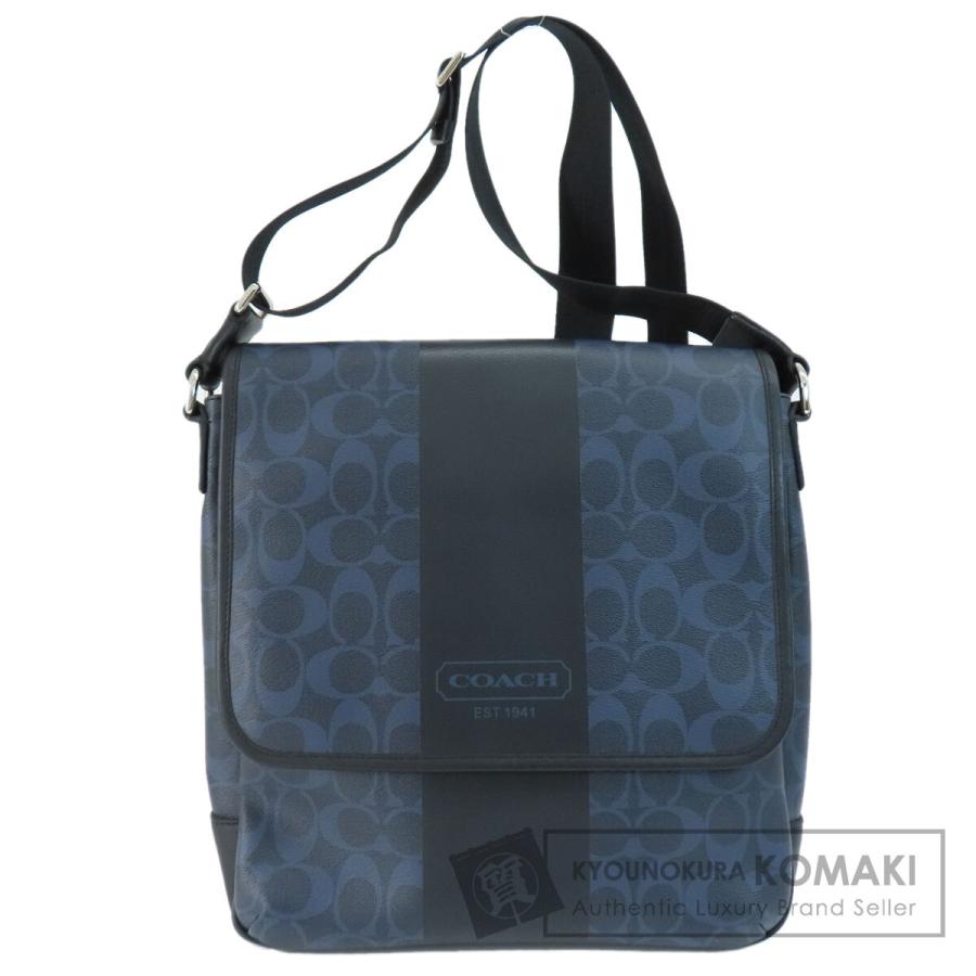 COACH コーチ 黒と青のストライプ ショルダーバッグ
