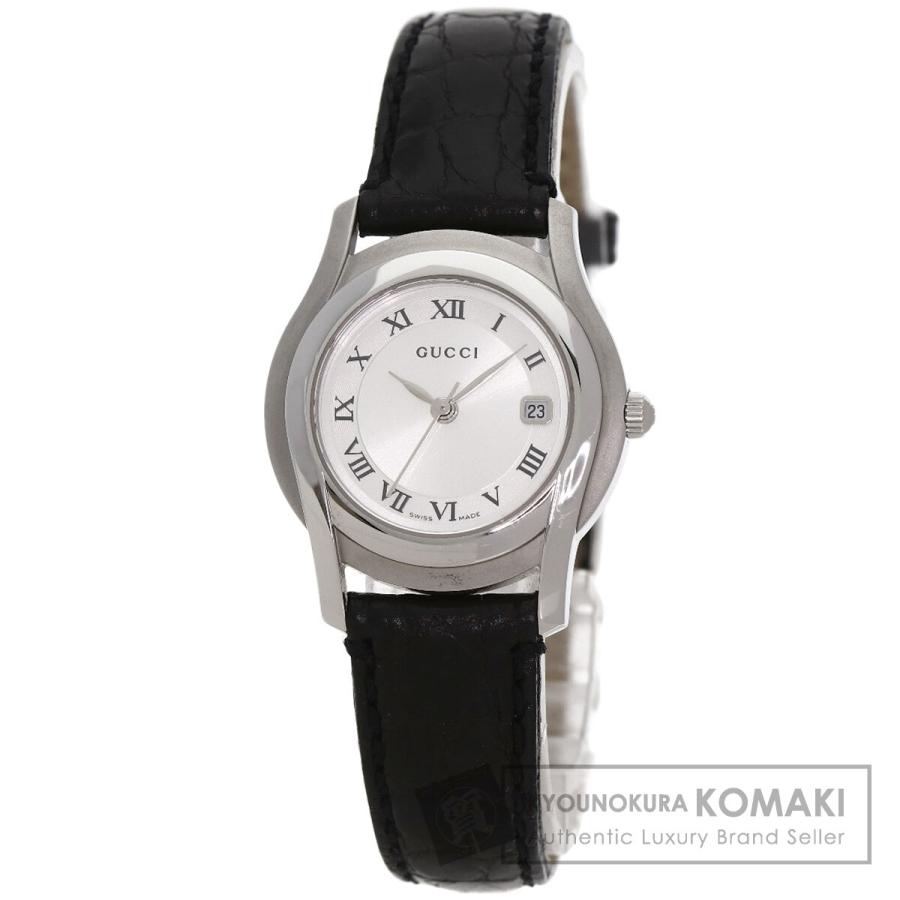 GUCCI グッチ 5500L ラウンドフェイス 腕時計 ステンレススチール 革  