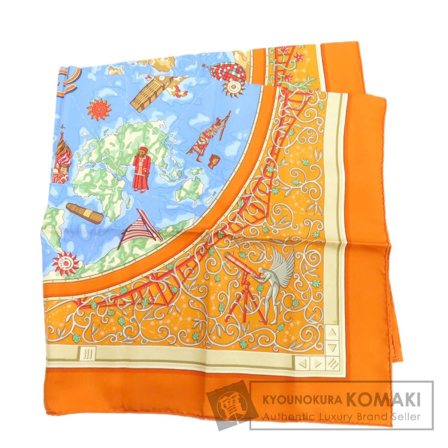 エルメス カレ90 HERMÈS EN VOYAGE 国旗柄 シルクスカーフ箱付 HERMES（エルメス） カレ90 世界地図 スカーフ シルク レディース 中古
