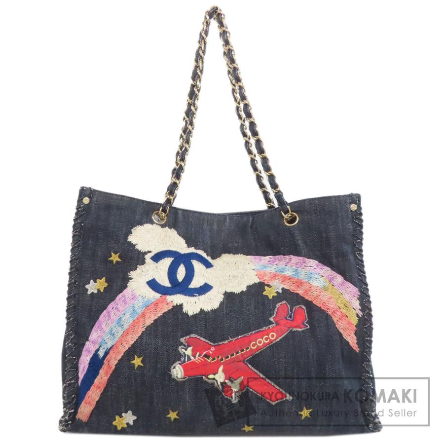 シャネル CHANEL  夜間飛行 チェーンショルダー ゴールド金具  トートバッグ デニム 中古 CHANEL（シャネル） 夜間飛行 チェーンショルダー ゴールド金具 トート