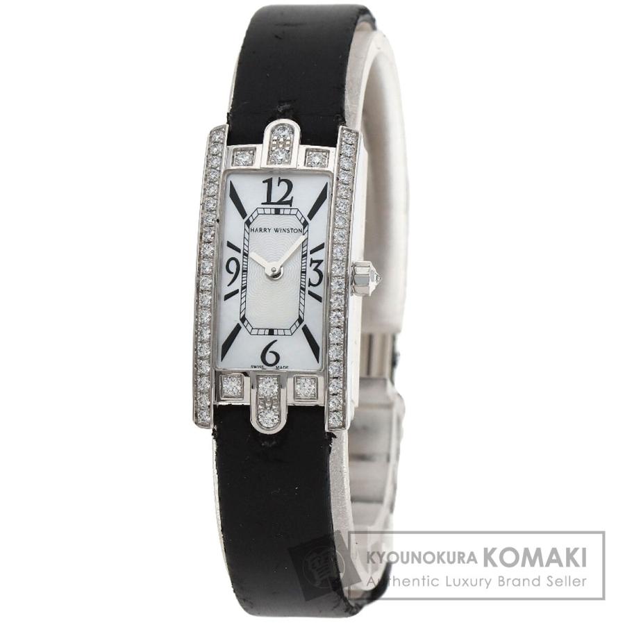 HARRY WINSTON ハリーウィンストン AVCQHM16 アヴェニューC ミニ 腕時計 K18WG 革xサテン レディース [中古] HARRY WINSTON ハリーウィンストン AVCQHM16 アヴェニューC ミニ