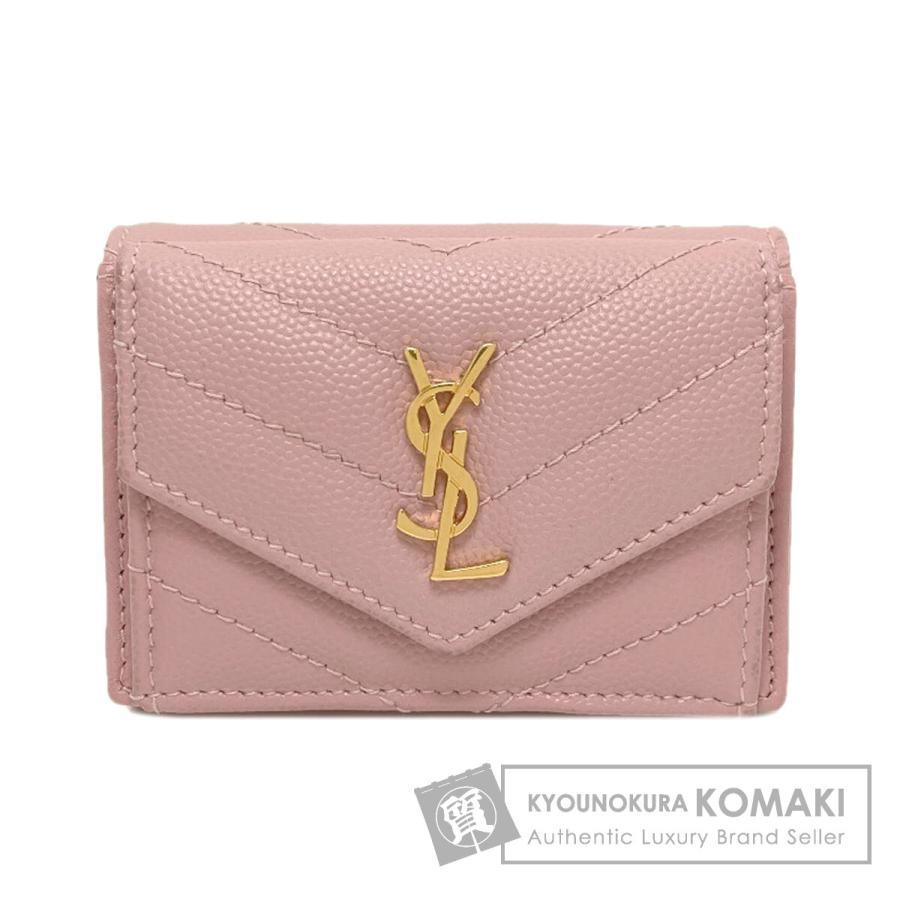 イヴ・サンローラン YSL レディース ミニ財布 折り Vステッチ レッド