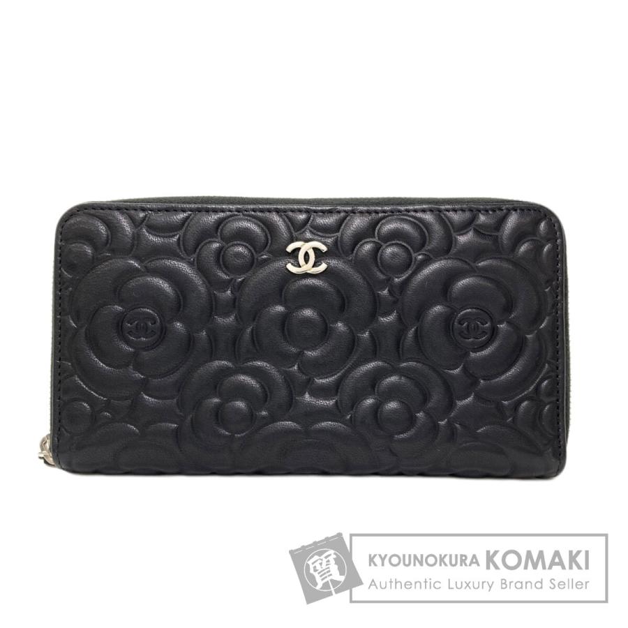 CHANEL シャネル カメリア ココマーク シルバー金具 長財布（小銭入れあり） カーフ レディース [中古] CHANEL（シャネル） カメリア ココマーク シルバー金具 長財布（小銭