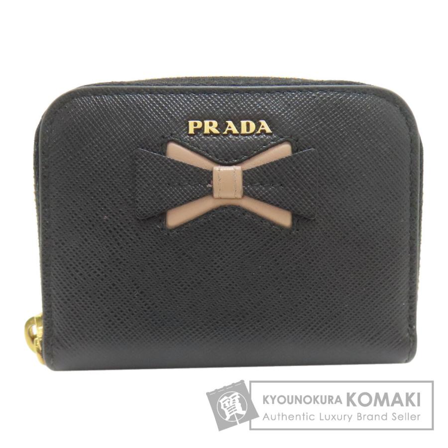 プラダ　PRADA ケース　小銭入れ　黒　男女兼用　箱　リボン付き PRADA（プラダ） リボンモチーフ コインケース サフィアーノ
