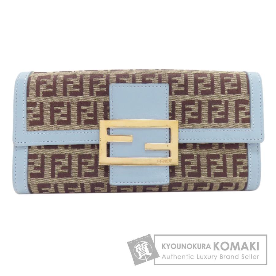 【未使用】フェンディ ズッキーノ 長財布 ラウンド キャンバス レザー ロゴ金具 FENDI（フェンディ） ズッキーノ柄 長財布（小銭入れあり） キャンバス