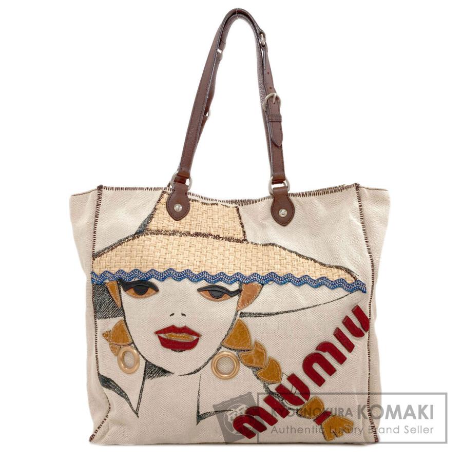 miu miu（ミュウミュウ） 人物モチーフ トートバッグ キャンバス