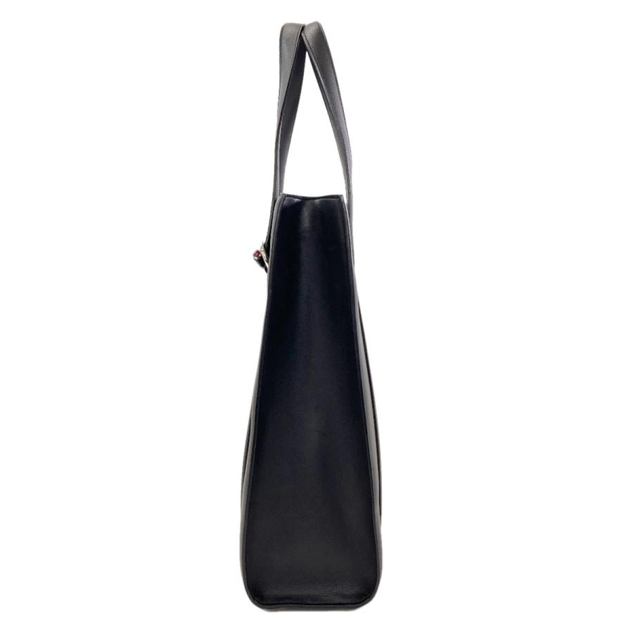 【美品】カルティエ　カボション　ハンドバッグ　シルバー金具　レザー　ブラック Cartier（カルティエ） カボション トートバッグ レザー レディース