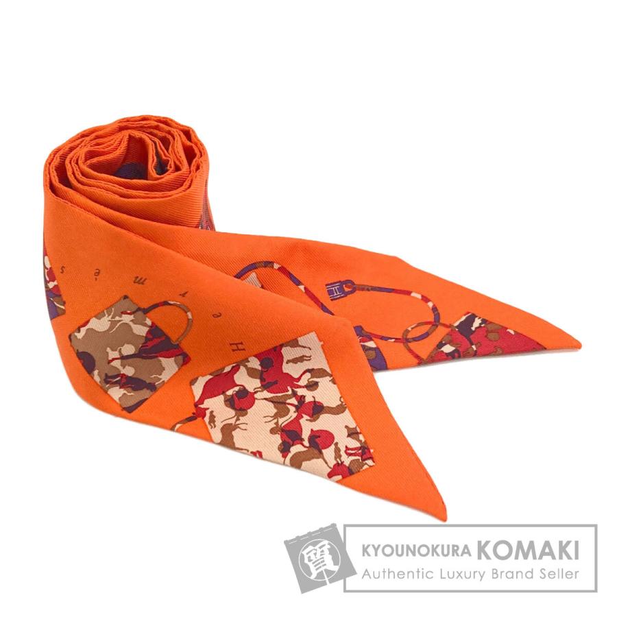 【極美品】HERMES　エルメス☆ツイリー シルクスカーフ オレンジ 833 HERMES（エルメス） ツイリー スカーフ シルク レディース 中古