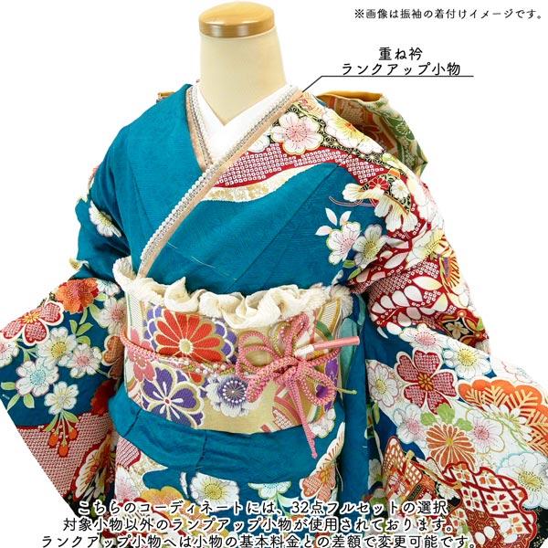 振り袖 フルセット 正絹 緑 地紋 重ね衿 振袖 駒刺繍 正絹振袖7点フルセット☆金駒刺繍☆おまけで帯揚げもう1枚 - メルカリ