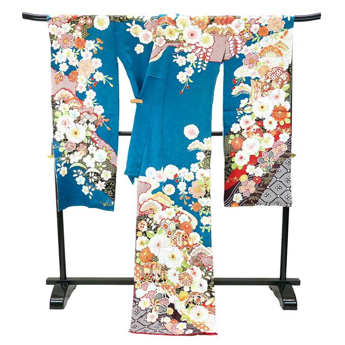 34 振袖フルセット 正絹 ブルー 青 紫 緑 銀彩 刺繍 暈し染め 華やか 楽天市場】仕立て付き 正絹 振袖 フルセット32点 f-006 青緑