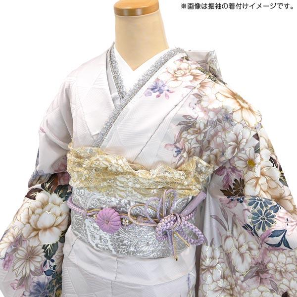 仕立て付き 正絹 振袖 フルセット32点 f-010 薄藤色 牡丹 菊 刺繍 新品