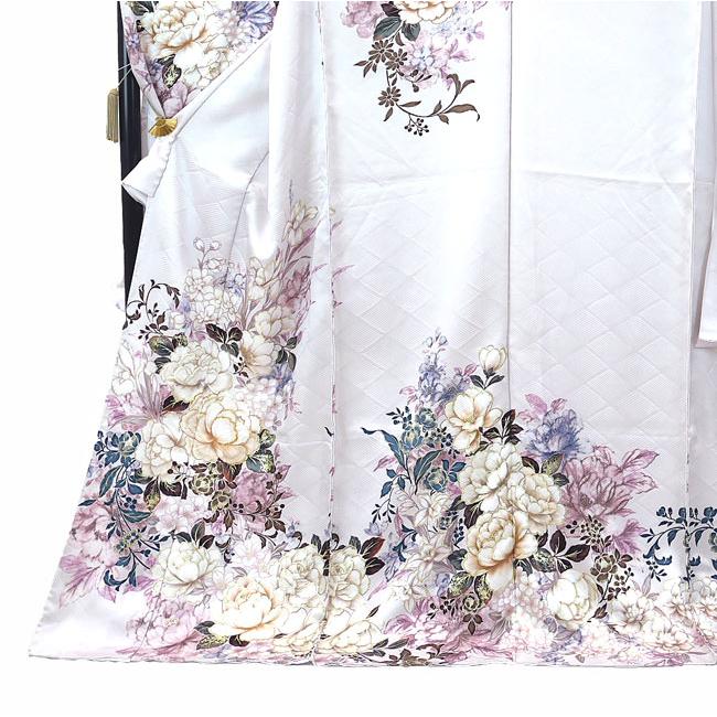 仕立て付き 正絹 振袖 フルセット32点 f-010 薄藤色 牡丹 菊 刺繍 新品