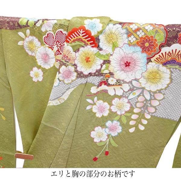 仕立付き 正絹 振袖単品 f-013-t 緑色 抹茶色 刺繍 振袖 卒業式 仕立付き 正絹 振袖単品 f-013-t 緑色 抹茶色 刺繍 振袖 卒業式