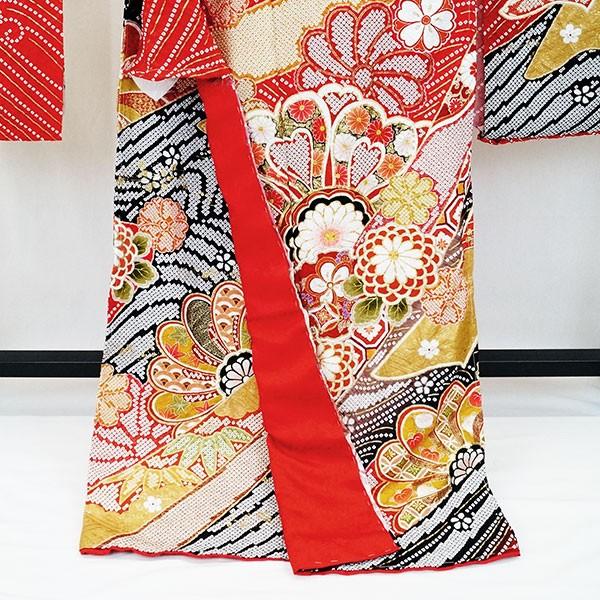 仕立付 振袖 総絞り 古典柄 正絹 刺繍 のしめ柄 f-014 成人式 結婚式