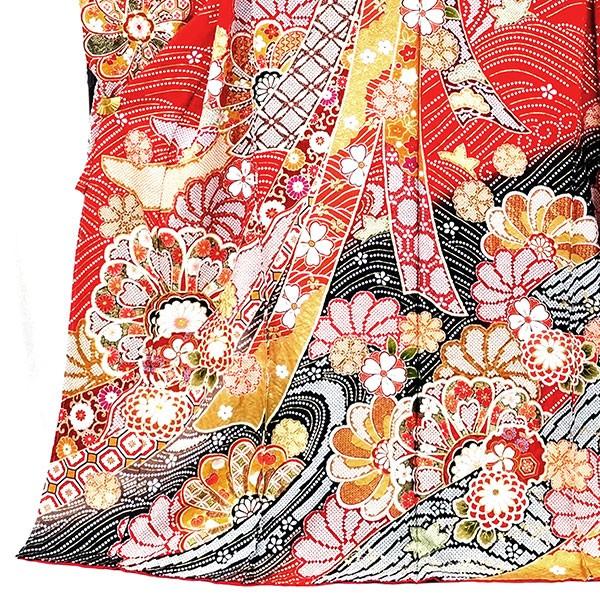 振袖 フルセット6点サイズM〜Ｌ絞り　熨斗吉祥花鳥蝶文　金銀彩　正絹 仕立付 振袖 総絞り 古典柄 正絹 刺繍 のしめ柄 f-014 成人式 結婚式