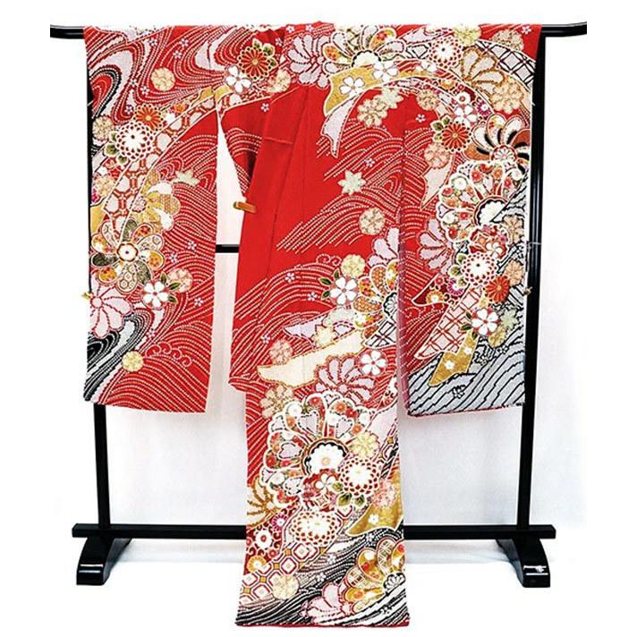 仕立付 振袖 総絞り 古典柄 正絹 刺繍 のしめ柄 f-014 成人式 結婚式
