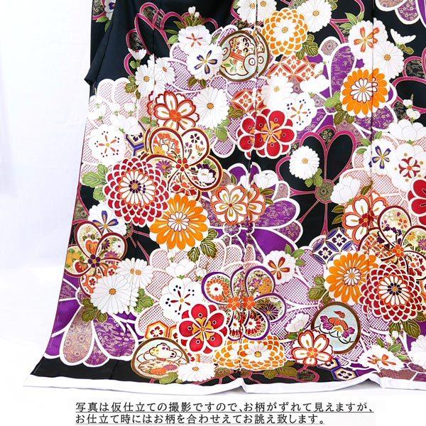 決算セール】仕立て付き 正絹 振袖 フルセット32点 f-017 黒 ブラック