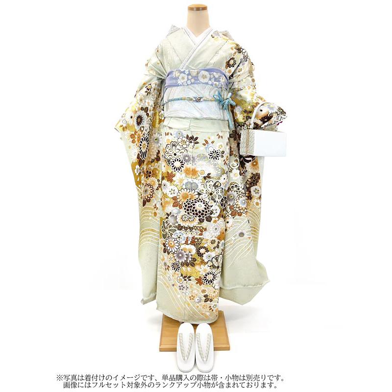 仕立て付き 正絹 振袖 単品 f-020-t 古典柄 新品 薄みどり色 刺繍 刺繍