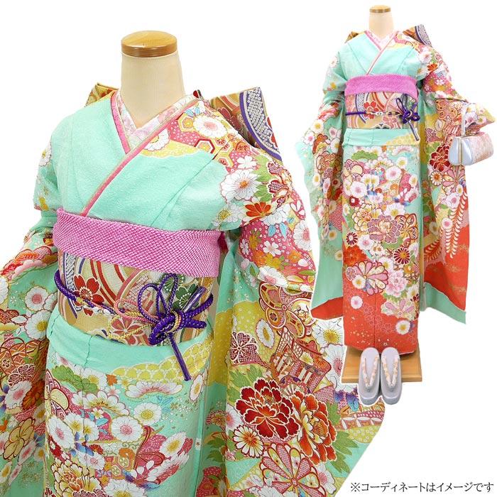 ■逸品■作家落款入り■辻が花■花絞り■正絹振袖フルセット■成人式■振り袖 正絹 振袖単品 仕立て付き 水色 辻が花 絞り 貝桶 絹100% f-093-t 成人