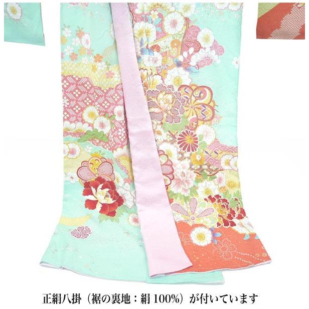 正絹 振袖 仕立て付き フルセット 水色 辻が 花 絞り 貝桶 絹100% f