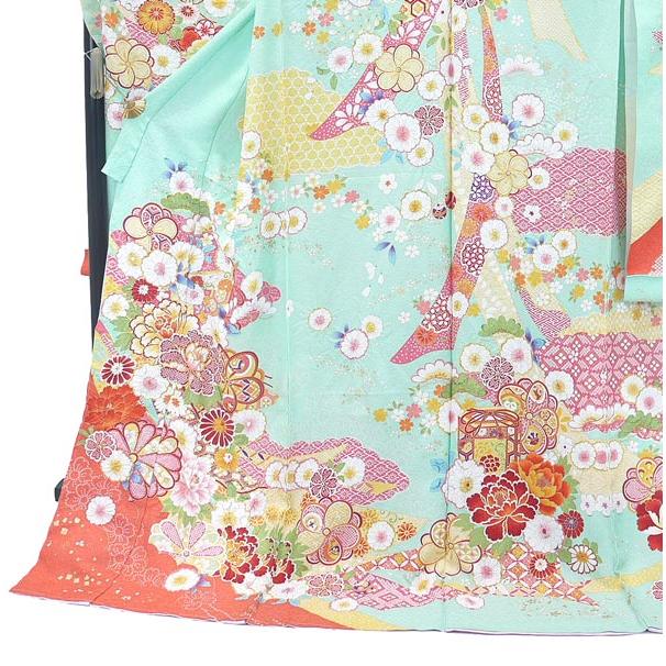 美品　辻ヶ花　絞り　淡色　暈し　逸品　振袖　フルセット 振り袖 正絹 振袖 仕立て付き フルセット 水色 辻が 花 絞り 貝桶 絹100% f