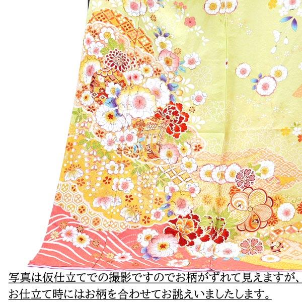 仕立て付き 正絹 振袖 フルセット32点 辻が花 絞り f-094 黄緑色 成人