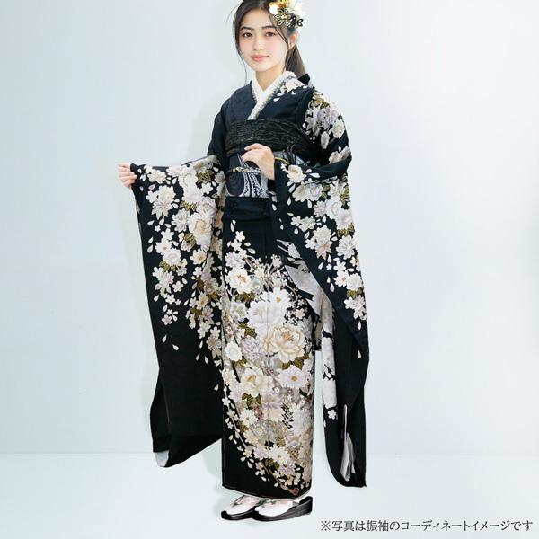 仕立て付 振袖 成人式 正絹 古典柄 花 f-171-t 黒 刺繍入 単品 仕立て付 振袖 成人式 正絹 古典柄 花 f-171-t 黒 刺繍入 単品