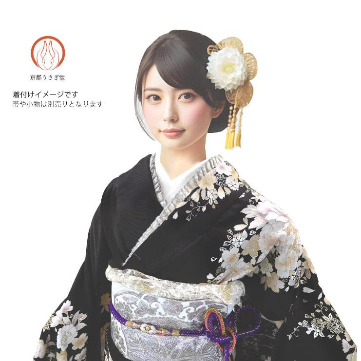 【化繊・仕立て上がり】 振袖 黒 紺 ドット モダン 成人式 前撮り C1306 グラマラスモード 黒/白/紫 ボタン柄 派手 目立つ ギャル振袖