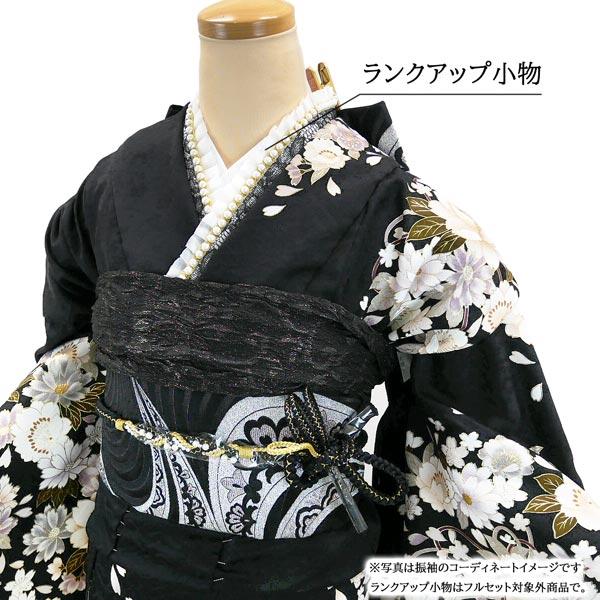 仕立て付 振袖 成人式 正絹 古典柄 花 f-171-t 黒 刺繍入 単品 仕立て付 振袖 成人式 正絹 古典柄 花 f-171-t 黒 刺繍入 単品
