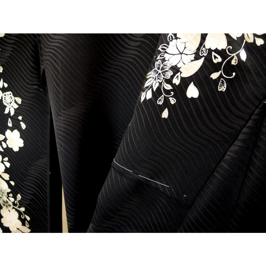 成人式　正絹振袖　丹後ちりめん 仕立て付 正絹振袖 単品 花 桜 f-171-t 黒 丹後ちりめん 刺繍