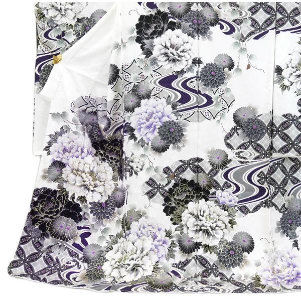 セール】 仕立付き 正絹振袖 フルセット32点 白色 くすみ色 花柄 セール】 仕立付き 正絹振袖 フルセット32点 白色 くすみ色 花柄