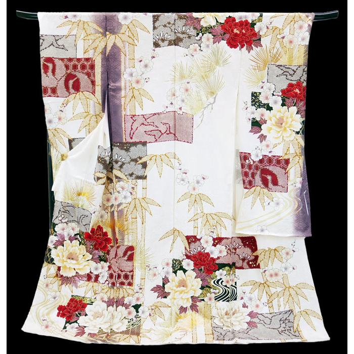 振袖フルセット　人気のくすみホワイト【成人式・卒業式に】正絹／クリーニング済 くすみカラーガーリー アイボリー ボタニカルフラワー