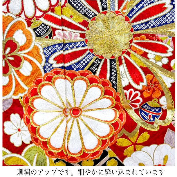 仕立て付き 正絹 振袖 フルセット32点 f-424 赤 菊 菊文様 レッド 一式
