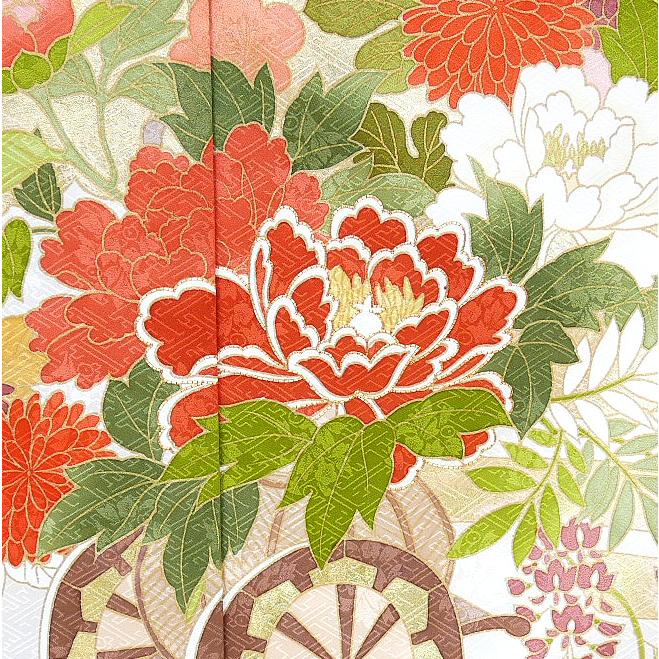 藤井 寛 手描き京友禅振袖 花車柄 手縫い 仕立て付き f-464 白地 藤井 寛 手描き京友禅振袖 花車柄 手縫い 仕立て付き f-464 白地