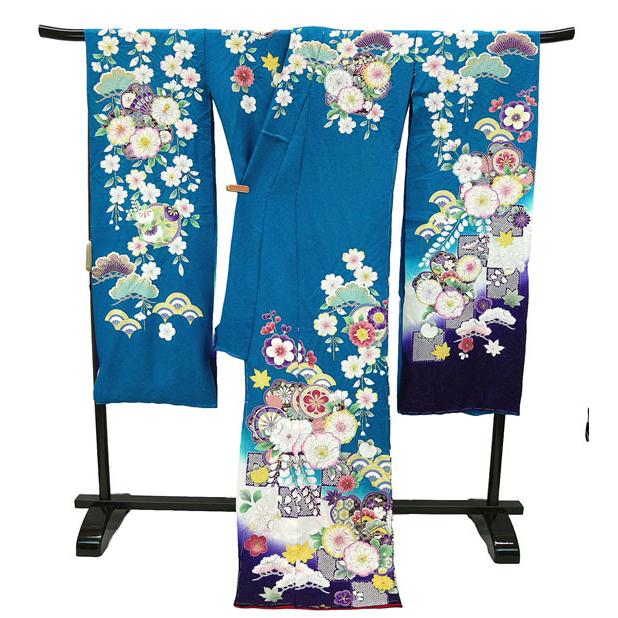 セール 20%off 仕立付き 正絹 振袖単品 f-499-t 辻が花絞り ブルー