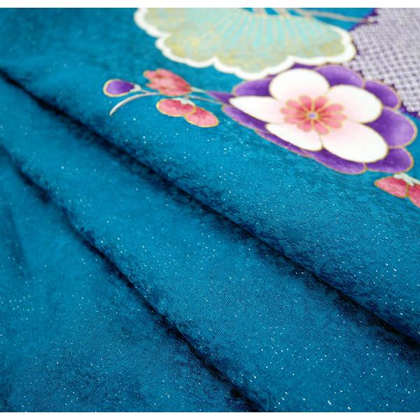 Ａお仕立て上がり正絹振袖　総絞り　青色地に花柄　金糸刺繍 Aお仕立て上がり正絹振袖 総絞り 青色地に花柄 金糸刺繍の通販 by