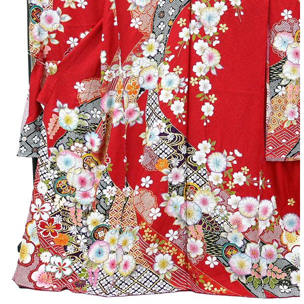 振袖 正絹 新品 着物単品 赤色 仕立て上がり NO29815 振袖 正絹 仕立て上がり 単品 赤 金彩 金駒 駒縫 王道 正統派 鶴