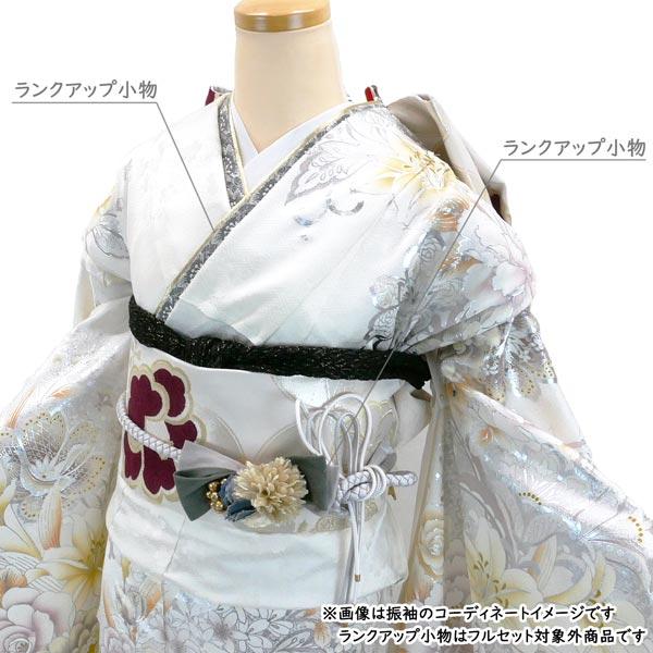 セール】仕立付き 正絹 振袖単品 銀彩 ホワイト 牡丹 f-627-t 絹100