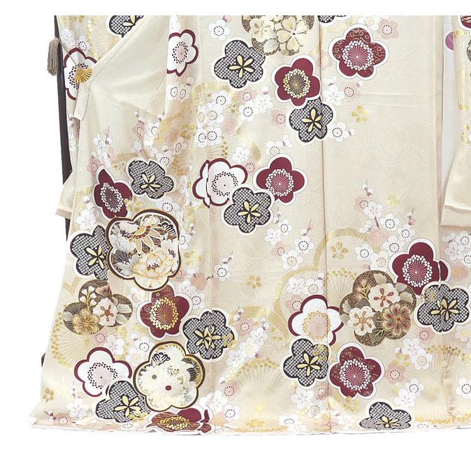 仕立付き 正絹 振袖 単品 金彩 ホワイト 桜 f-718-t 絹100% 成人