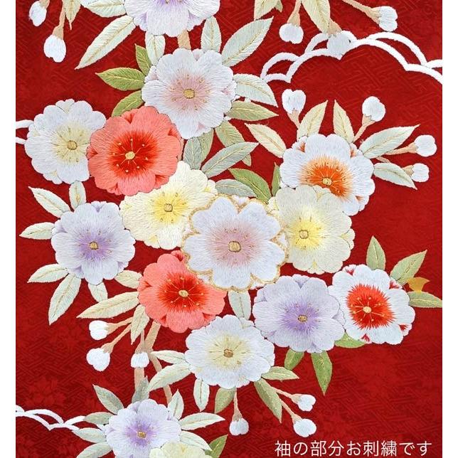 特選品 手刺繍振袖 仕立付き 四季花文 赤色 f-784 尾峨佐染繍 特選品 手刺繍振袖 仕立付き 四季花文 赤色 f-784 尾峨佐染繍