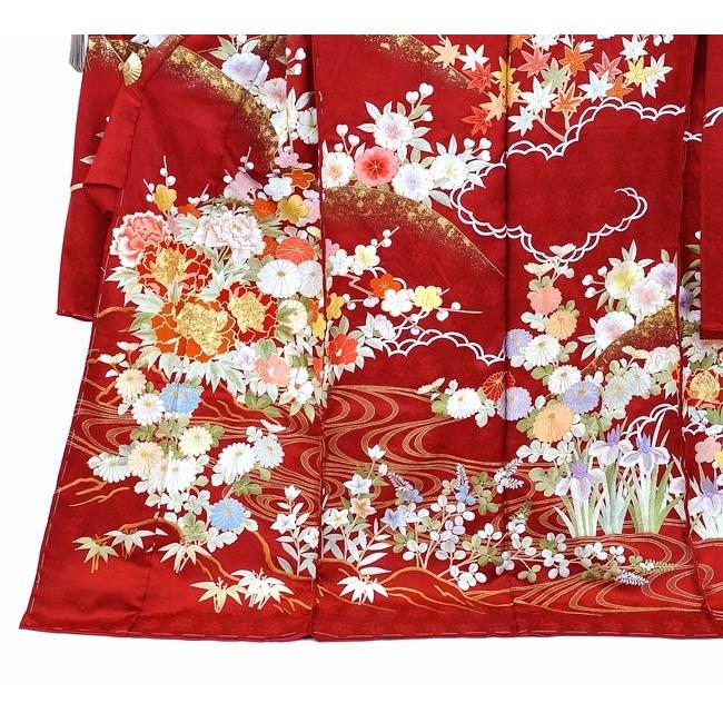 特選品 手刺繍振袖 仕立付き 四季花文 赤色 f-784 尾峨佐染繍 特選品 手刺繍振袖 仕立付き 四季花文 赤色 f-784 尾峨佐染繍